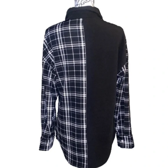 SHEIN Women’s M Oversized Color Block Black & White Plaid Button Down Shirt - Picture 8 of 12